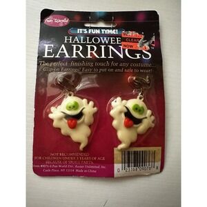 Vintage Halloween Ghost Clip On Earrings Fun World Rare